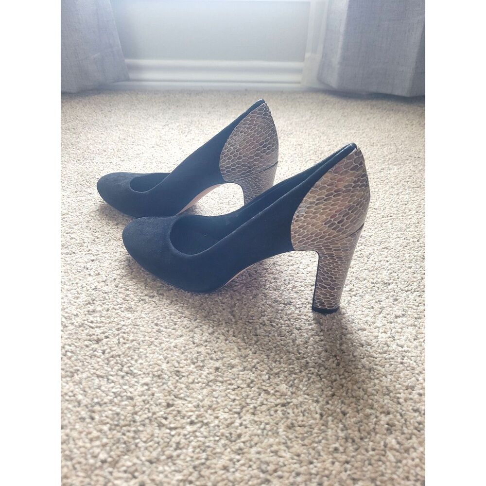 VANELi Black Suede Snake Print Block Heel Pumps Women's Size 8